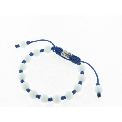 Disorder Pulsera Hilo Azul Bolas 8 mm Blancas Acero