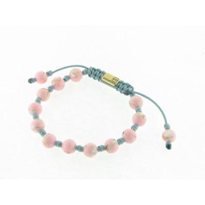 Disorder Pulsera Hilo Verde Bolas 8 mm Rosa Acero Dorado