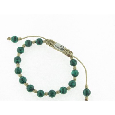Pulsera Hilo Beige Bolas 8 mm Verde Acero