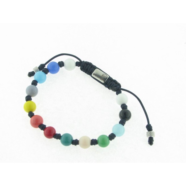 Pulsera Hilo Negro Bolas 8 mm Colores Acero