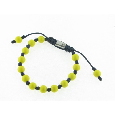 Disorder Pulsera Hilo Negro Bolas 8 mm Amarillas Acero
