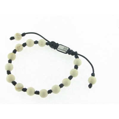 Disorder Pulsera Hilo Negro Bolas 8 mm Crema Acero