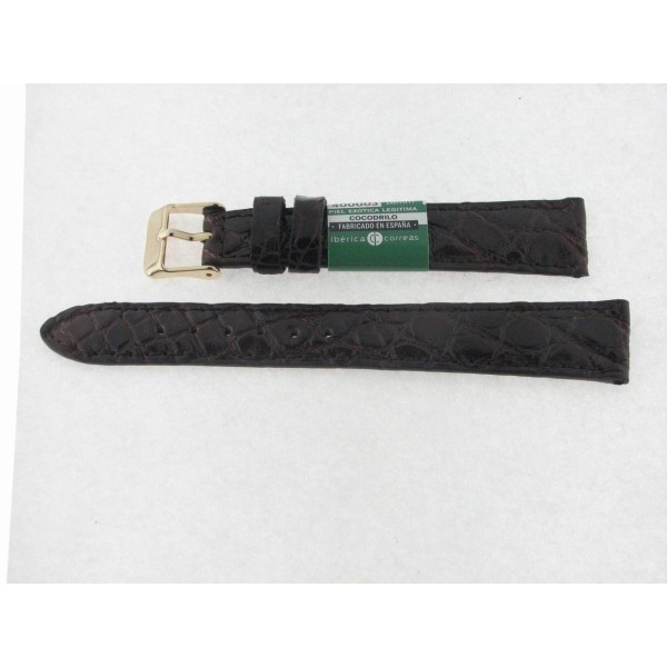 Correa 18 mm Cocodrilo Legitimo G/R Marron Oscuro