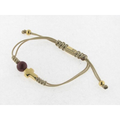 Disorder Pulsera Hilo Beige Bola Murano Rojo Acero Dorado