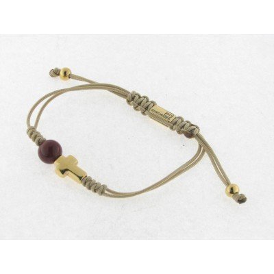 Disorder Pulsera Hilo Beige Bola Murano Rojo Acero Dorado