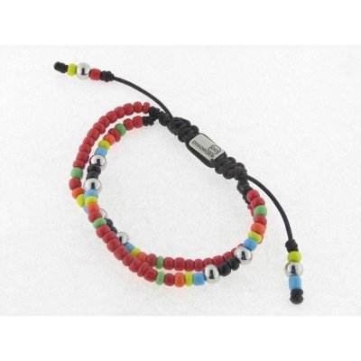 Disorder Pulsera Hilo Marron Bolas 4 mm Rojo Acero