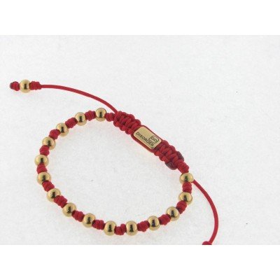 Disorder Pulsera Hilo Rojo Bolas 6 mm Acero Dorado