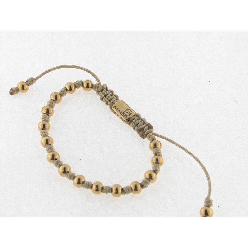 Disorder Pulsera Hilo Beige Bolas 6 mm Acero Dorado