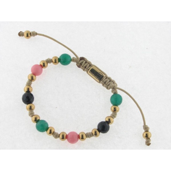 Disorder Pulsera Hilo Beige Bolas 8 mm Colores Acero Dorado