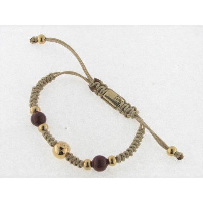 Disorder Pulsera Hilo Beige Bolas 8 mm Rojo Acero dorado