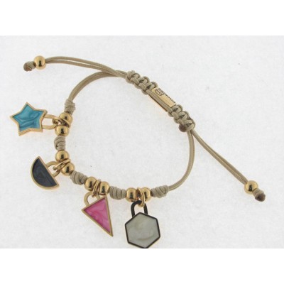 Disorder Pulsera Hilo Beige Acero Dorado