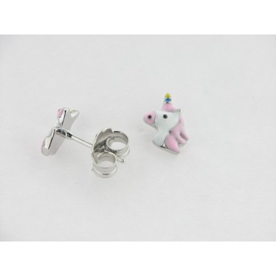 Pendientes Plata Unicornio Esmalte