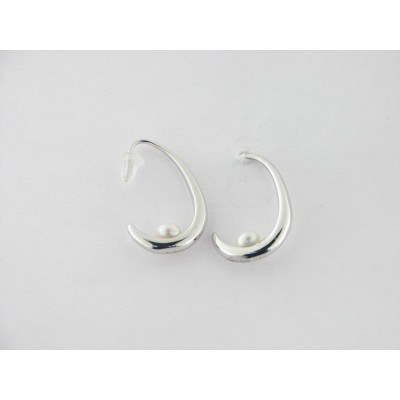 Pendientes aro plata perla