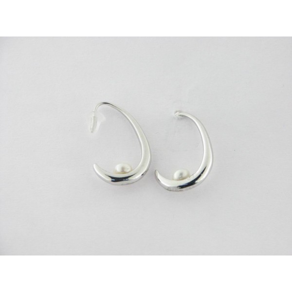 Pendientes aro plata perla