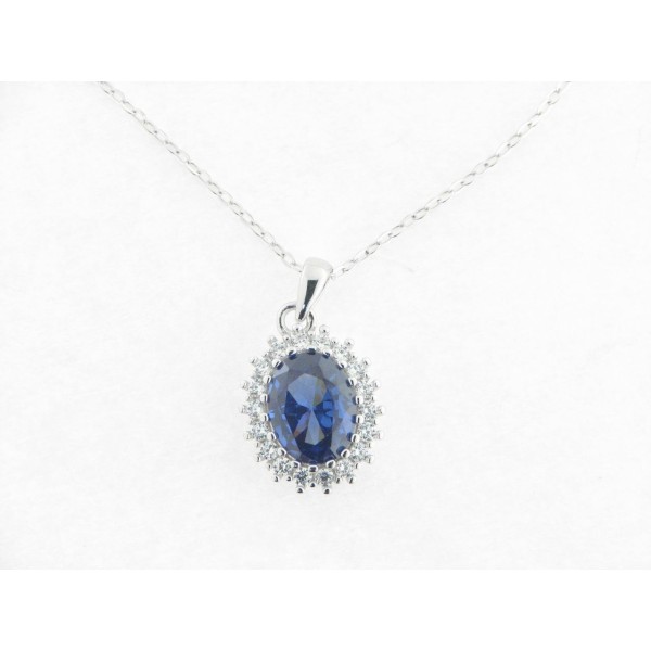 Lotus Colgante Plata Piedra Azul Con Cadena