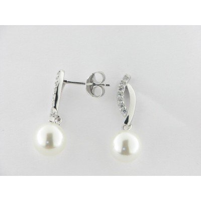 Lotus Pendientes Colgar Plata Perla y Piedras