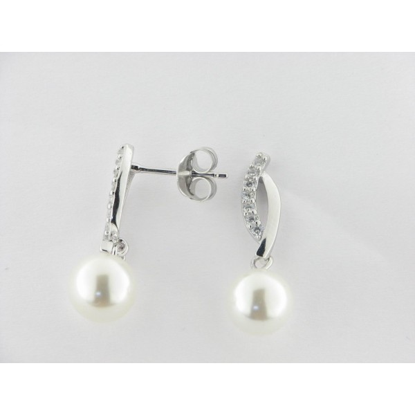 Lotus Pendientes Colgar Plata Perla y Piedras