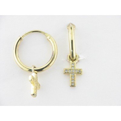 Pendientes Aro Plata Chapada Cruz Piedras