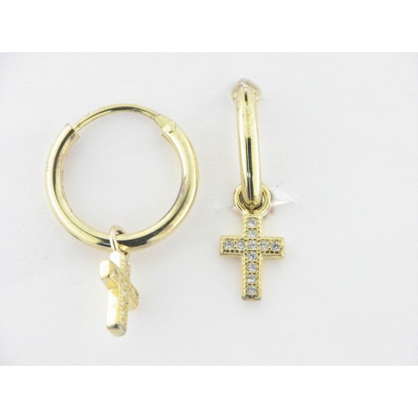 Pendientes Aro Plata Chapada Cruz Piedras