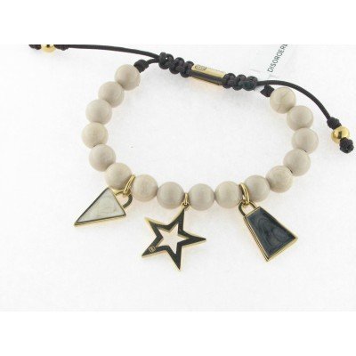 Disorder Pulsera Hilo Marron Bolas 8 mm Jaspe Acero Dorado