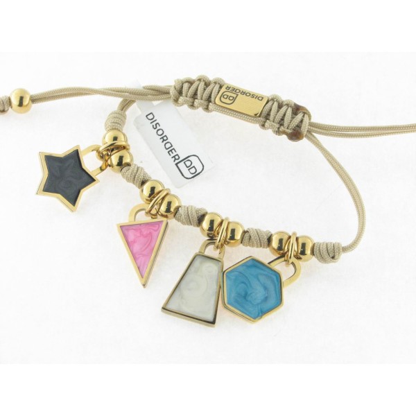 Disorder Pulsera Hilo Beige Acero Dorado