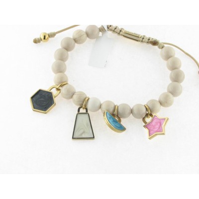 Disorder Pulsera Hilo Beige Bola Beide Acero Dorado