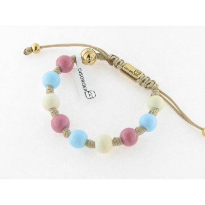 Disorder Pulsera Hilo Beige Murano 10 mm Acero Dorado