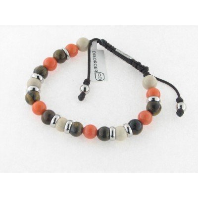 Disorder Pulsera Hilo Marron Bolas 8 mm Acero