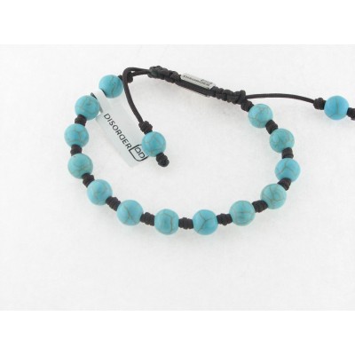 Disorder Pulsera Hilo Marrón Bolas 8 mm Acero