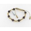 Disorder Pulsera Hilo Beige Bolas 8 mm Caoba Acero Doradp