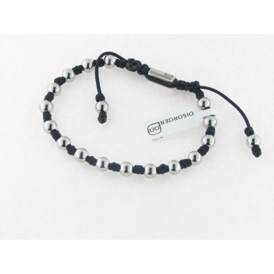 Disorder Pulsera Hilo Negro Bolas 6 mm Acero