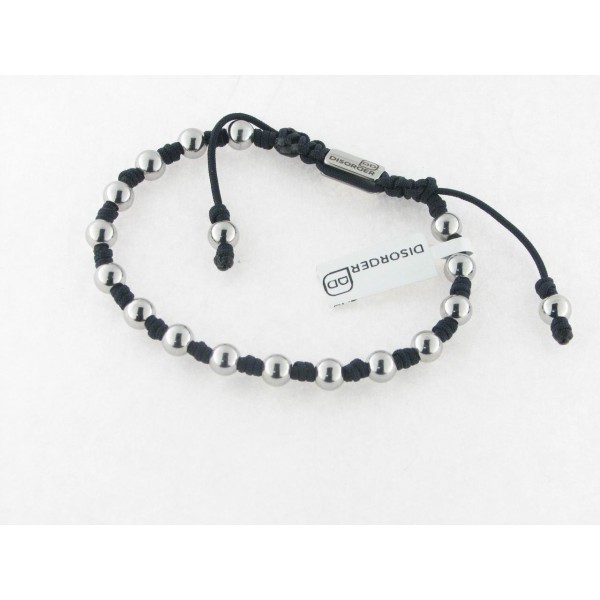 Disorder Pulsera Hilo Negro Bolas 6 mm Acero