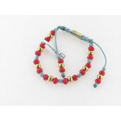 Disorder Pulsera Hilo Verde Bolas 6 mm Acero Dorado