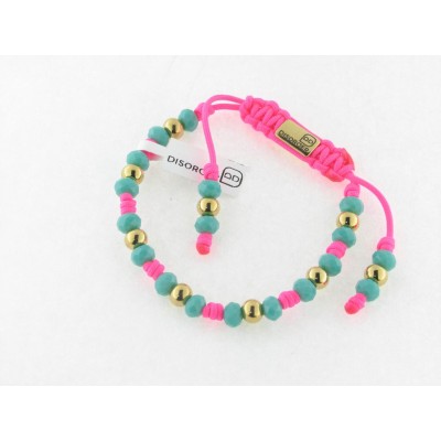Disorder Pulsera Hilo Rosa Bolas 6 mm Acero Dorado