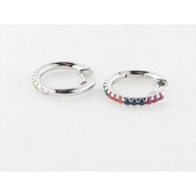 Pendientes Aro Plata Piedras Colores