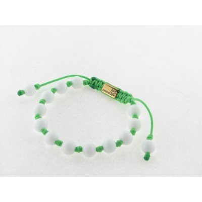 Disorder Pulsera Hilo Verde Bolas 8 mm Acero Dorado