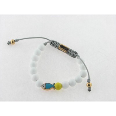 Disorder Pulsera Hilo Gris Bolas Blancas Pez Dorado