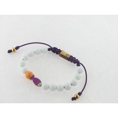 Disorder Pulsera Hilo Lila Bolas Blancas Pez Dorado