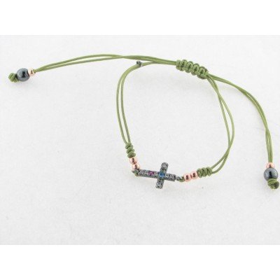 Raive Pulsera Hilo Verde Plata Piedras
