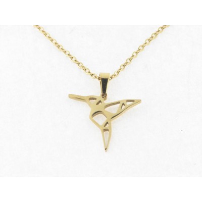 Gargantilla Acero Chapada Pajaro Origami