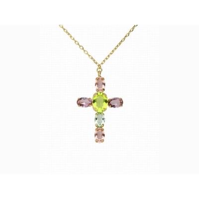 Victoria Cruz Collar Corto Cruz Plata Baño Oro Piedras