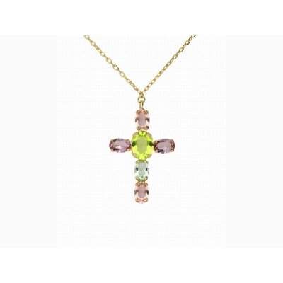 Victoria Cruz Collar Corto Cruz Plata Baño Oro Piedras