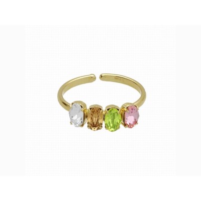 Victoria Cruz Anillo Plata Baño Oro Piedras