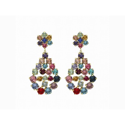 Victoria Cruz Pendientes Plata Baño Oro Piedras Colores