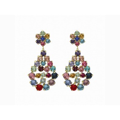 Victoria Cruz Pendientes Plata Baño Oro Piedras Colores