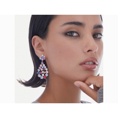 Victoria Cruz Pendientes Plata Baño Oro Piedras Colores