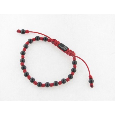 Disorder Pulsera Hilo Rojo Bolas 6 mm Acero Negro