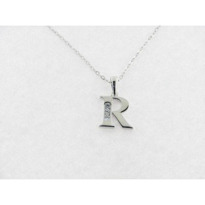 Lotus colgante letra "R" plata circonitas