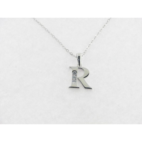 Lotus colgante letra "R" plata circonitas