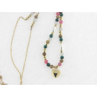 Lotus collar acero chapado perlas piedras